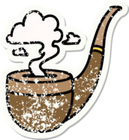 distressed sticker tattoo in traditional style of a smokers pipe png