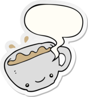 tekenfilm kop van koffie met toespraak bubbel sticker png