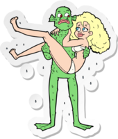 sticker of a cartoon swamp monster carrying woman in bikini png