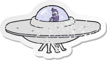 retro distressed sticker of a cartoon flying saucer png