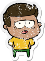 distressed sticker of a cartoon tired man png