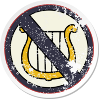 distressed sticker of a cute cartoon no harps allowed sign png