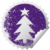 distressed circular peeling sticker symbol of a christmas tree png