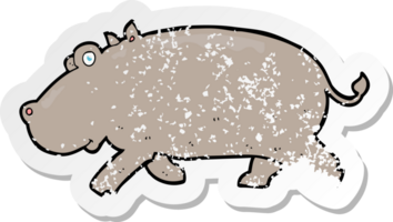 autocollant rétro en détresse d'un hippopotame de dessin animé png