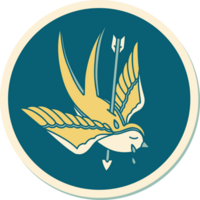 sticker of tattoo in traditional style of a swallow pierced by arrow png