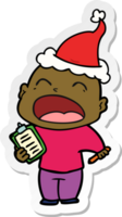 Hand gezeichnet Aufkleber Karikatur von ein schreien kahl Mann tragen Santa Hut png