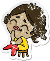 hand drawn distressed sticker cartoon of a kawaii woman png