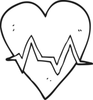 hand drawn black and white cartoon heart rate pulse symbol png