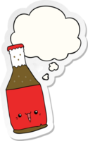 cartoon beer bottle with thought bubble as a printed sticker png