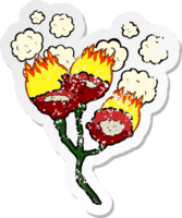 retro distressed sticker of a cartoon burning flowers png