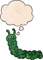 cartoon caterpillar with thought bubble in grunge texture style png