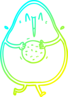 cold gradient line drawing of a happy cartoon avocado laughing png