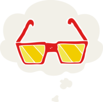 cartoon glasses with thought bubble in retro style png