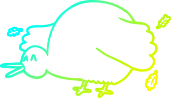 cold gradient line drawing of a cartoon kiwi bird flapping wings png