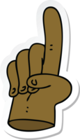 adesivo de um desenho animado desenhado à mão peculiar de dedo apontando png