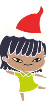 hand drawn flat color illustration of a woman wearing santa hat png