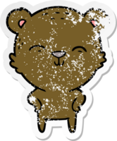 autocollant en détresse d'un ours de dessin animé heureux avec les mains sur les hanches png