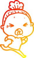 warm gradient line drawing of a cartoon angry old woman png
