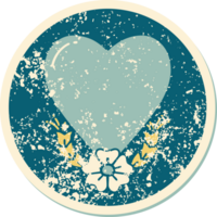 iconic distressed sticker tattoo style image of a heart and flower png