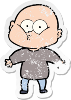 distressed sticker of a cartoon bald man staring png