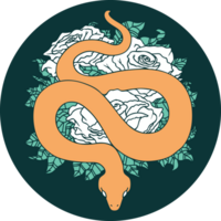 iconic tattoo style image of snake and roses png