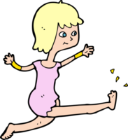 mujer feliz de dibujos animados pateando png