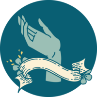 tattoo style icon with banner of a hand png