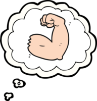 hand- getrokken gedachte bubbel tekenfilm sterk arm buigen biceps png