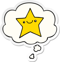 happy cartoon star with thought bubble as a printed sticker png