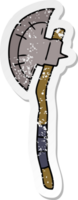 hand drawn distressed sticker cartoon doodle of a medievil axe png