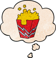 cartone animato scatola di Popcorn con pensato bolla nel grunge struttura stile png