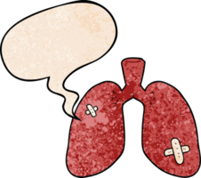 cartoon repaired lungs with speech bubble in retro texture style png