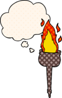 cartoon flaming chalice with thought bubble in comic book style png