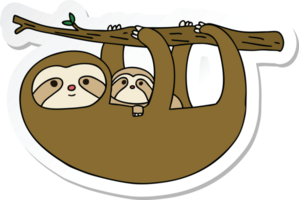 sticker of a quirky hand drawn cartoon sloth and baby png