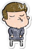 distressed sticker of a cartoon model guy pouting png