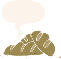 dibujos animados panes de recién horneado un pan con habla burbuja en retro estilo png