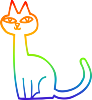 rainbow gradient line drawing of a cartoon cat png
