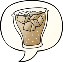 cartoon glass of cola with ice with speech bubble in smooth gradient style png