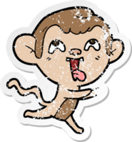 distressed sticker of a crazy cartoon monkey running png