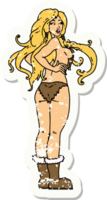 distressed sticker tattoo in traditional style of a pinup viking girl png