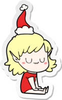 contento mano dibujado pegatina dibujos animados de un duende niña vistiendo Papa Noel sombrero png