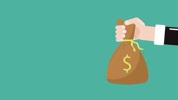 animation de homme d'affaires main en portant une sac rempli avec argent à donner une façon video