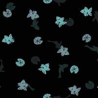 a black background with blue fish and leaves vector