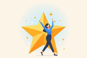 Star employee, success leader or confidence, high performance staff or achievement, evaluation or award winning, quality concept, confidence businesswomen with excellent golden star vector