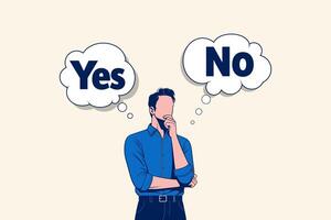 Business decision making, choose yes or no alternative or choices, leadership to direct business to succeed concept, rational businessman thinking and make decision for business or career question vector