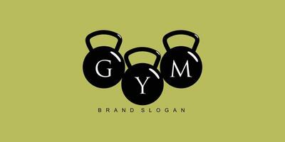 Gym  logo with barble shape in creative design vector