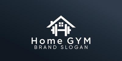 hogar gimnasio logo con barble forma y techo de hogar símbolo vector