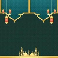 Abstract 3D golden geometric shape with islamic design on dark green background vector