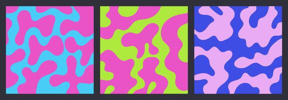 Set of abstract acid cover with fluid and liquid in futuristic y2k style. Square banner with organic wavy shape vector