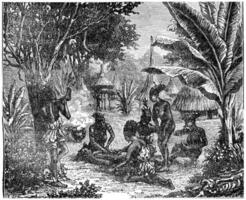 Cannibals of Central Africa in 1870, vintage engraving. photo